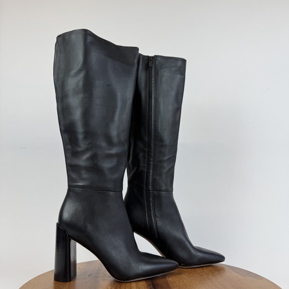 Vince Shoes - Womens Vince Pilar Black Leather Knee High Heeled Riding Boots Size 7 M WC GUC